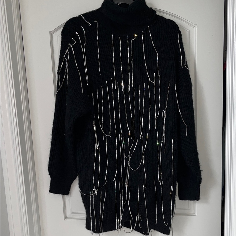 Forever 21 Black Turtleneck Sweater with Silver Chains